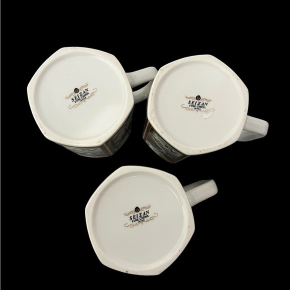 Seizan Fine China Japan - Set of 3 Japanese Landscape Scenery Hexagon Mugs - Picture 6 of 6